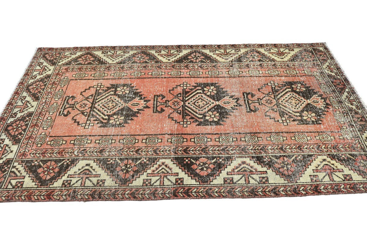 4X6'5 Distressed Antique Tribal Oriental Rug Muted Farmhouse Wool Carpet