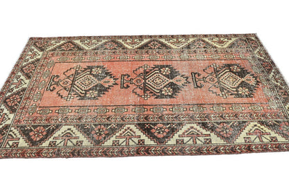 4X6'5 Distressed Antique Tribal Oriental Rug Muted Farmhouse Wool Carpet
