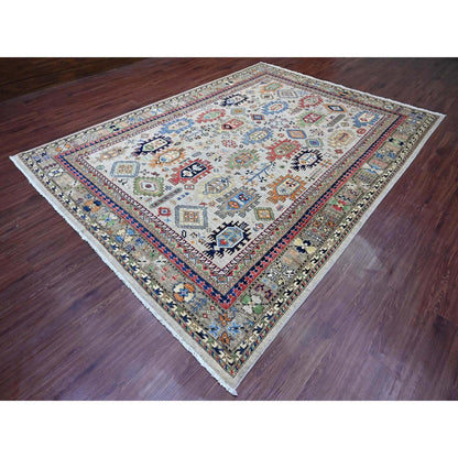8'9"X11'10" Gray Caucasian Inspired Antiqued Design Wool Hand Knotted Rug