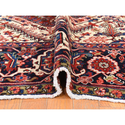 9'8"X13' Red Semi Antique Zoroastrian Heris Clean Hand Knotted Wool Rug