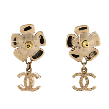 Chanel Cc Flower Dangle Earrings Metal With Crystals And Faux Pearls