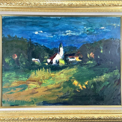 Laszlo Lidovitch The White Church Original Oil Painting Landscape Hungary