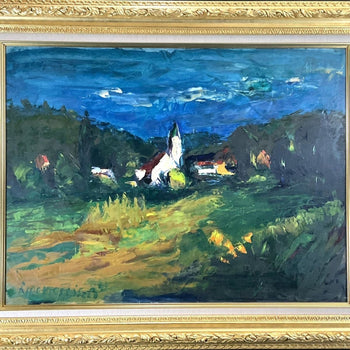 Laszlo Lidovitch The White Church Original Oil Painting Landscape Hungary