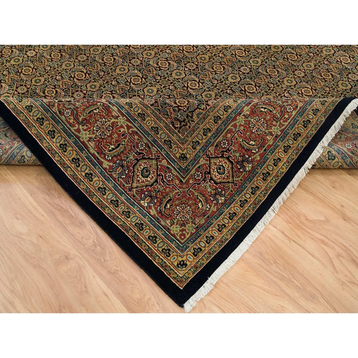 Rug 8'10"x12'6" Frost Black Herrita Design 250 KPSI Wool Hand Knotted