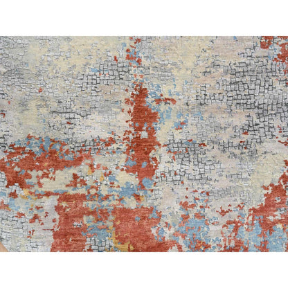 5'10"X5'10" Cream Abstract Design Wool And Silk Hand Knotted Round Rug