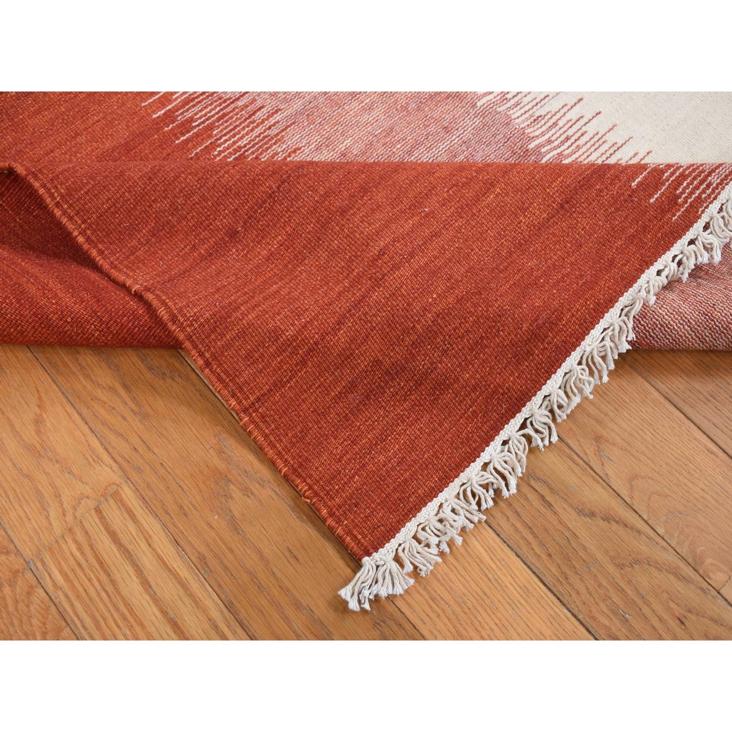 8'X10'2" Ivory 100% Wool Flat Weave Durie Kilim Hand Woven Reversible Rug