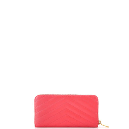 Saint Laurent Classic Monogram Zip Around Wallet Matelasse Chevron Leather