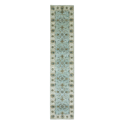 2'6"X12' Periwinkle Blue Wool Shah Abbas Hand Knotted Floral Runner Rug