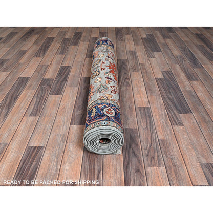 4'1"X11'9" Agate Gray Heris All Over Design Hand Knotted Wool Runner Rug