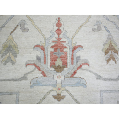 12'4"X15'3" Ivory, Afghan Angora Oushak, Wool Hand Knotted, Oversized Rug