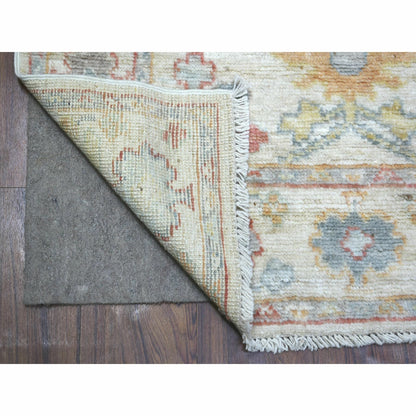 3'X11'8" Ivory Hand Knotted Afghan Angora Oushak Soft Wool Runner Rug