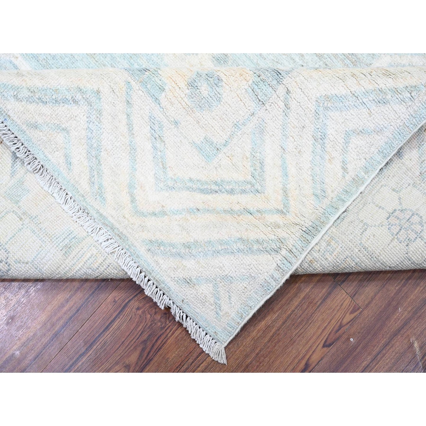 8'10"X11'3" Stone Blue Washed Out Peshawar Hand Knotted Pure Wool Rug