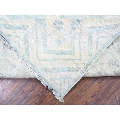8'10"X11'3" Stone Blue Washed Out Peshawar Hand Knotted Pure Wool Rug