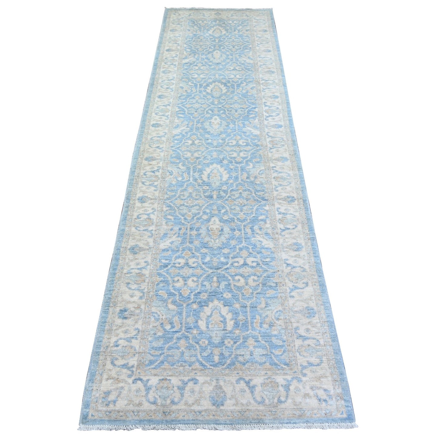 2'7"X9'8" Beau Blue Finer Peshawar Wool Hand Knotted Oriental Rug