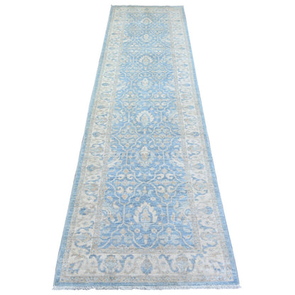 2'7"X9'8" Beau Blue Finer Peshawar Wool Hand Knotted Oriental Rug