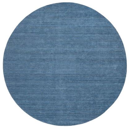 11'9"X11'9" Denim Blue Pure Wool Hand Loomed Modern Design Round Rug