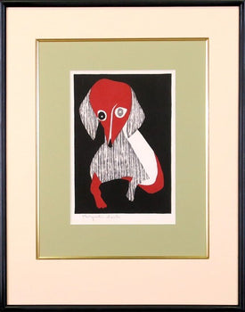 Signed Kiyoshi Saito Mid-Century Modernist Japanese Woodblock Print Dog Framed