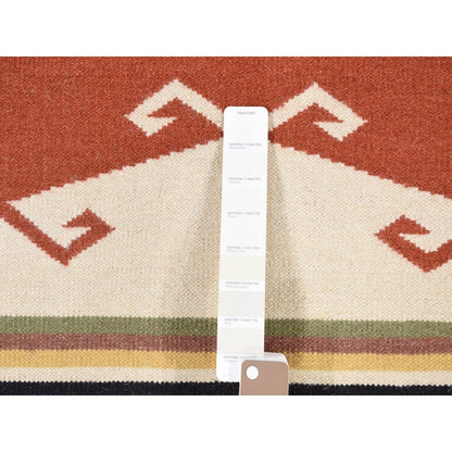 5'2"X7' Ivory Navajo Design Flat Weave Wool Hand Woven Rug