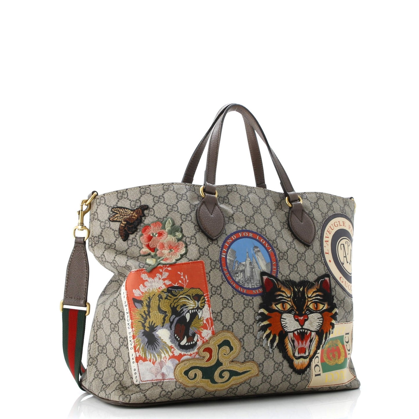 Gucci Courrier Convertible Soft Open Tote Gg Coated Canvas With Applique Large