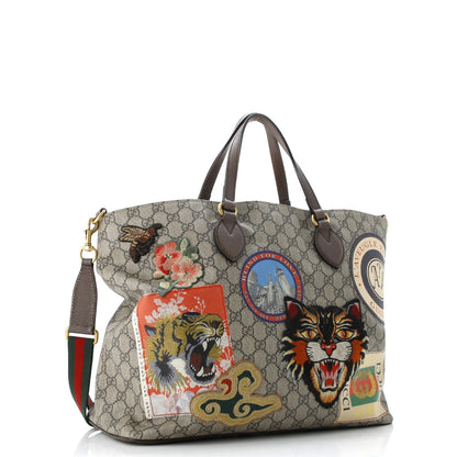 Gucci Courrier Convertible Soft Open Tote Gg Coated Canvas With Applique Large