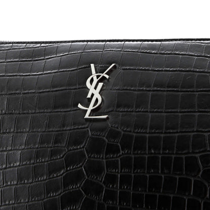Saint Laurent Classic Monogram Tablet Wristlet Pouch Crocodile Embossed Leather