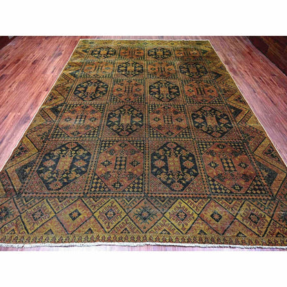 8'10"X12'2" Brown Overdyed Afghan Block Design Hand Knotted Pure Wool Rug