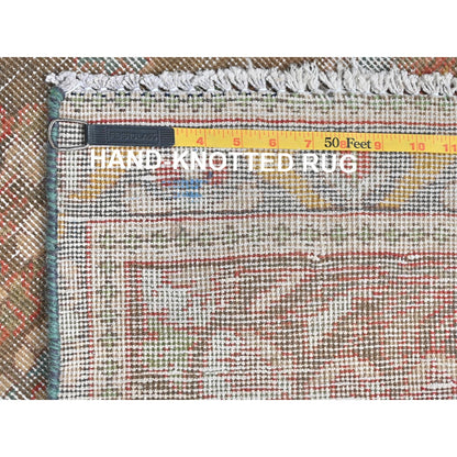 3'X10'1" Taupe Worn Down Old Farsian Hand Knotted Wool Wide Runner Rug