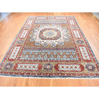 10'2"X14'2" Gold Mamluk Design Hand Spun Wool Hand Knotted Rug