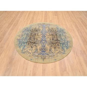 6'X6' Gold Brown Saroogh Silk With Wool Hand Knotted Round Rug