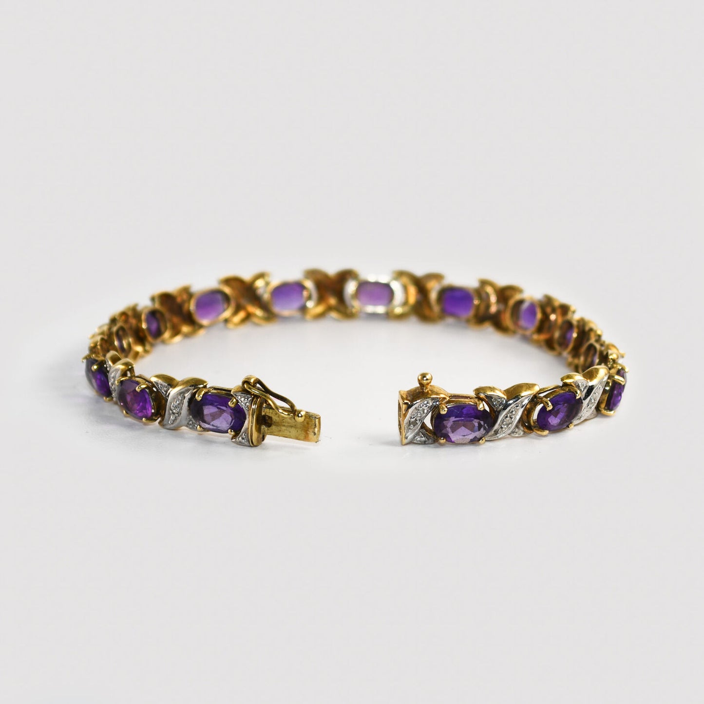 14K Yellow Gold Amethyst & Diamond Bracelet Weave