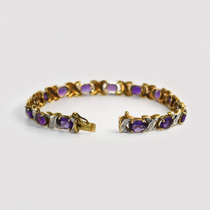 14K Yellow Gold Amethyst & Diamond Bracelet Weave