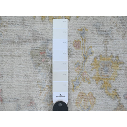 2'8"X8'9" White Hand Knotted Angora Oushak Leaf Design Wool Runner Rug