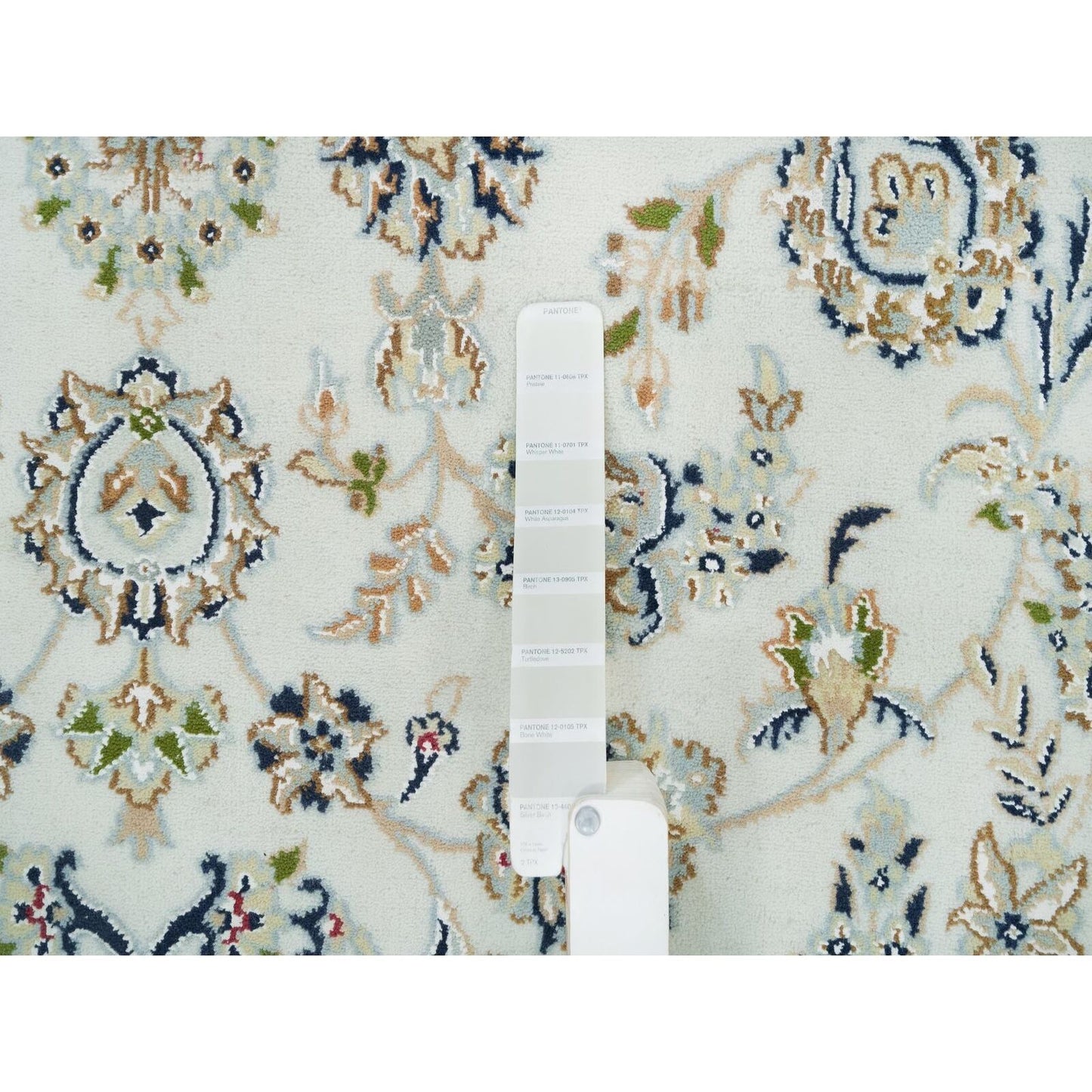 6'1"X9'1" White Hand Knotted Nain Design 250 Kpsi Natural Wool Rug