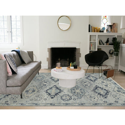8'10"X11'10" Silver Gray Pure Wool Hand Knotted Anatolian Design Rug