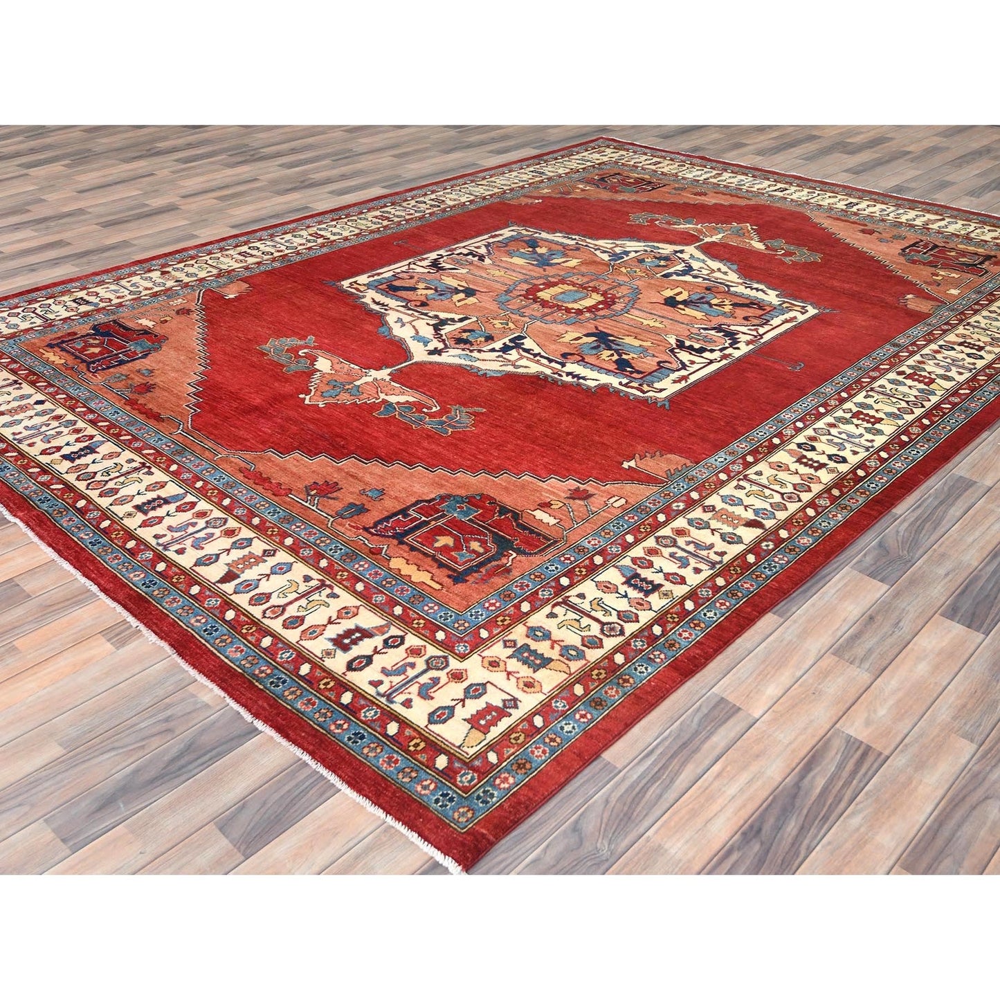 9'X12' Rich Red Medallion Design Natural Wool Hand Knotted Oriental Rug