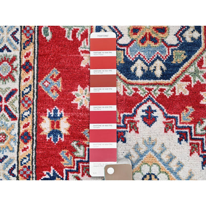 2'7"X6'9" Red Kazak Medallions Design Soft Wool Hand Knotted Runner Rug