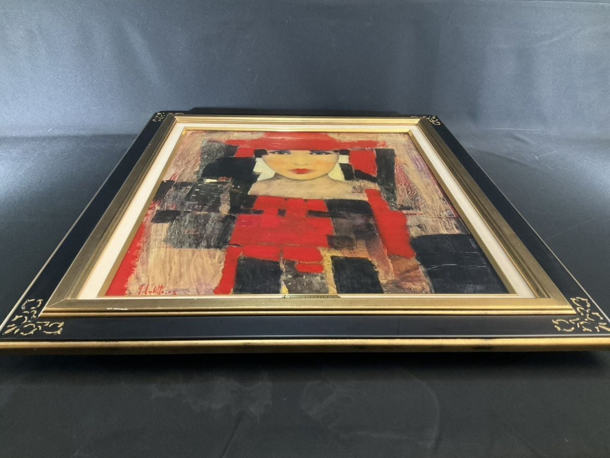 Juan Castilla Lady in Red Hat Original Mixed Media Painting | Modern Spanish