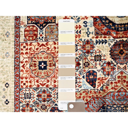 4'10"X7' White Hand Knotted 100% Wool Mamluk Design Oriental Rug
