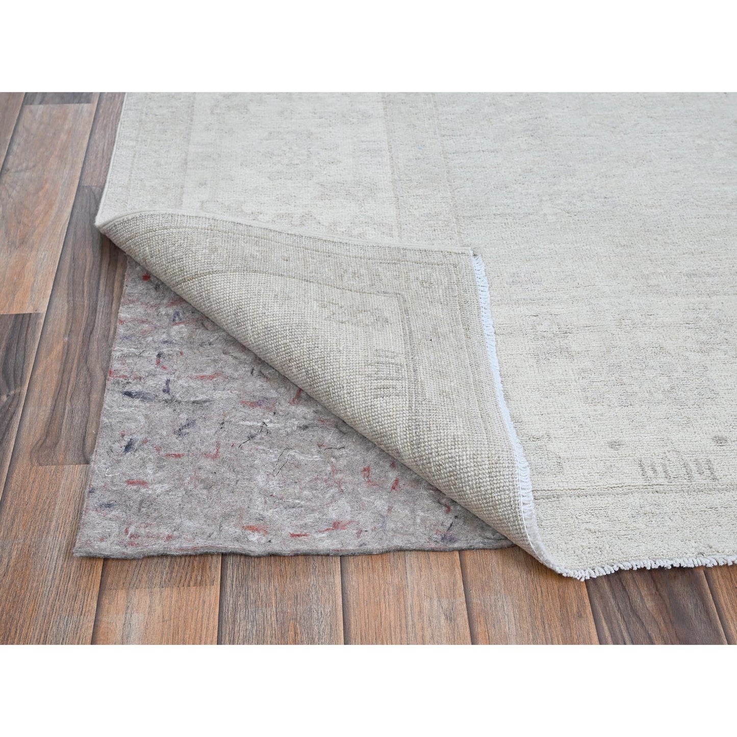 8'X9'9" Bone White Washed Out Peshawar Hand Knotted Pure Wool Oriental Rug