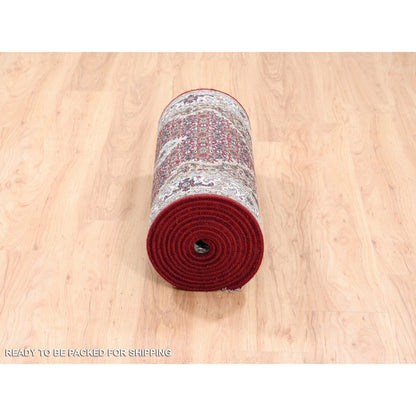 2'6"X16'3" Red Tebraz Mahi Fish Design Hand Knotted Wool-Silk Runner Rug