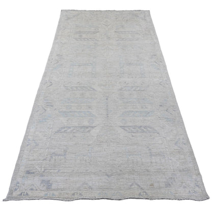 4'1"X8' Gray Anatolian Village Inspired Pure Wool Hand Knotted Runner Rug