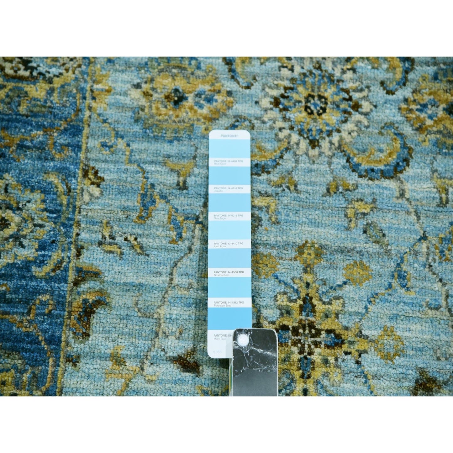 2'6"X14' Arctic Blue Wool Hand Knotted Shah Abbas Runner Oriental Rug