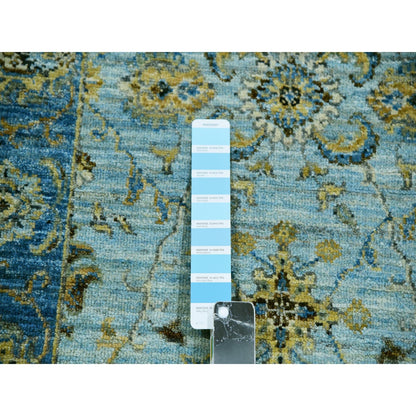 2'6"X14' Arctic Blue Wool Hand Knotted Shah Abbas Runner Oriental Rug