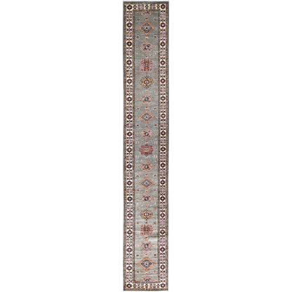2'8"X15'5" Gray Afghan Super Kazak 100% Wool Oversized Oriental Runner Rug