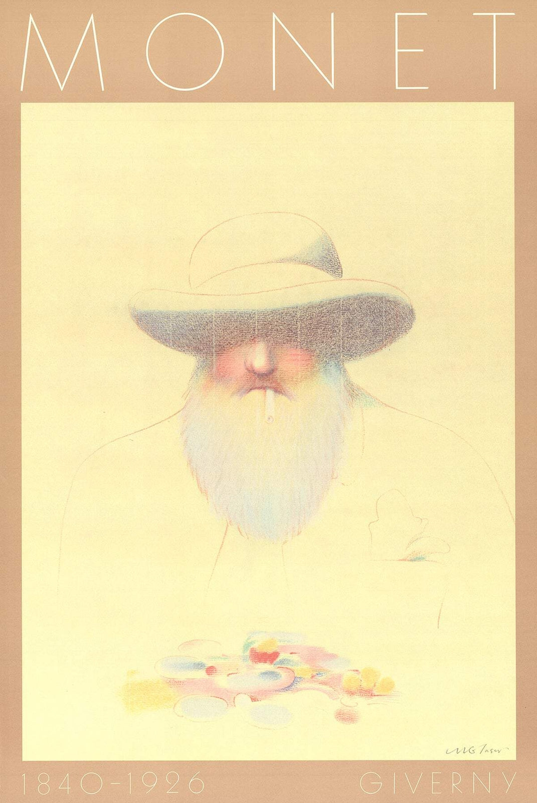MILTON GLASER Portrait of Monet 36" x 24" Poster Pop Art Brown Man