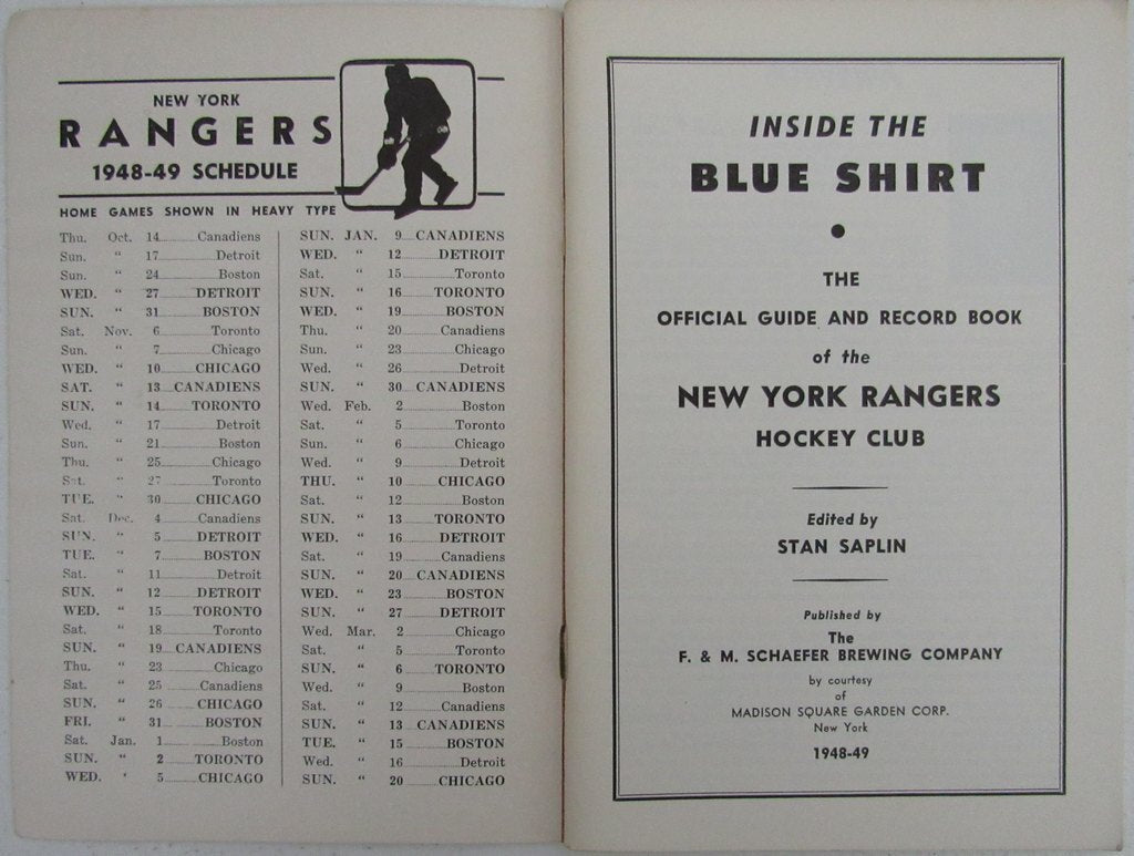 Media Press Guide Blue Book Yearbook Rangers New York 1948/ 49
