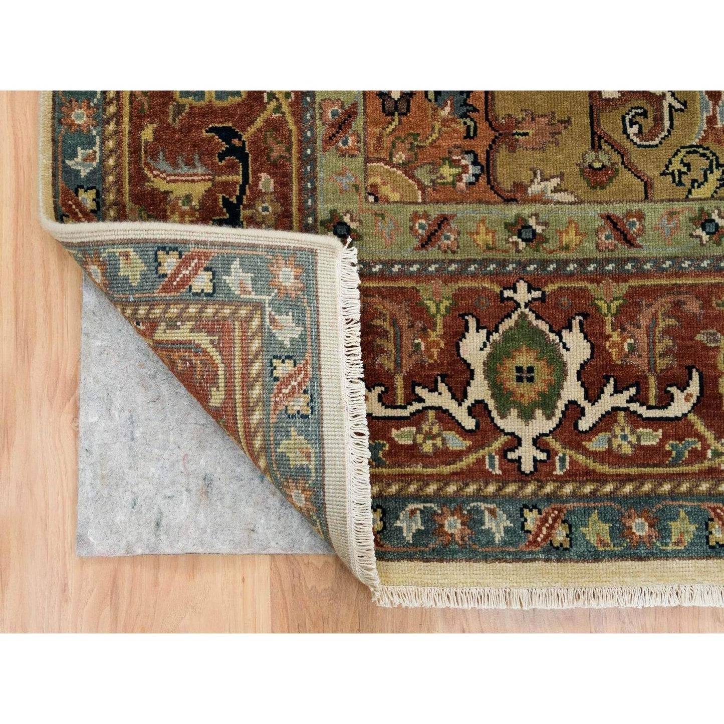 7'9"X9'9" Ivory Heris Medallion Design Pure Wool Hand Knotted Rug