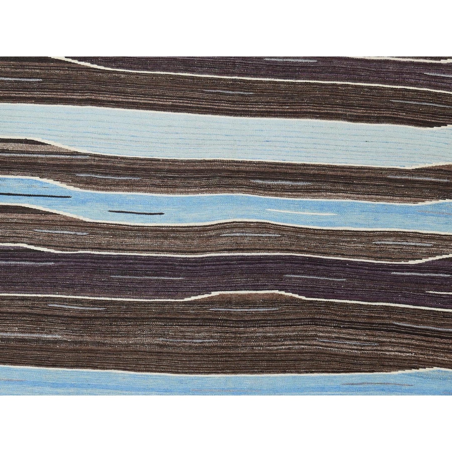 6'4"X9' Hand Woven Kilim Flat Weave Brown And Blue Mountain Design Rug