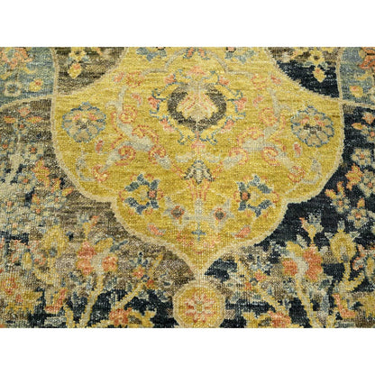 9'1"X11'9" Yellow Repetitive Emblem Design Hand Knotted Wool Oriental Rug