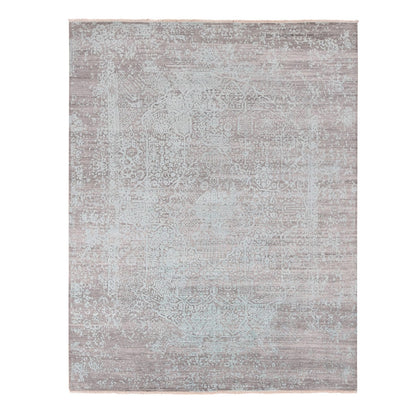 8'X10' Green Wool And Silk Hand Knotted Broken Zoroastrian Design Rug